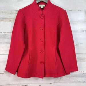 Appleseeds Petites Red Boiled Wool Jacket Mock Neck Button Front Coat Size PL